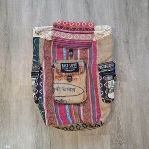 Rice Love Multicolor Ethnic Hemp Backpack Large